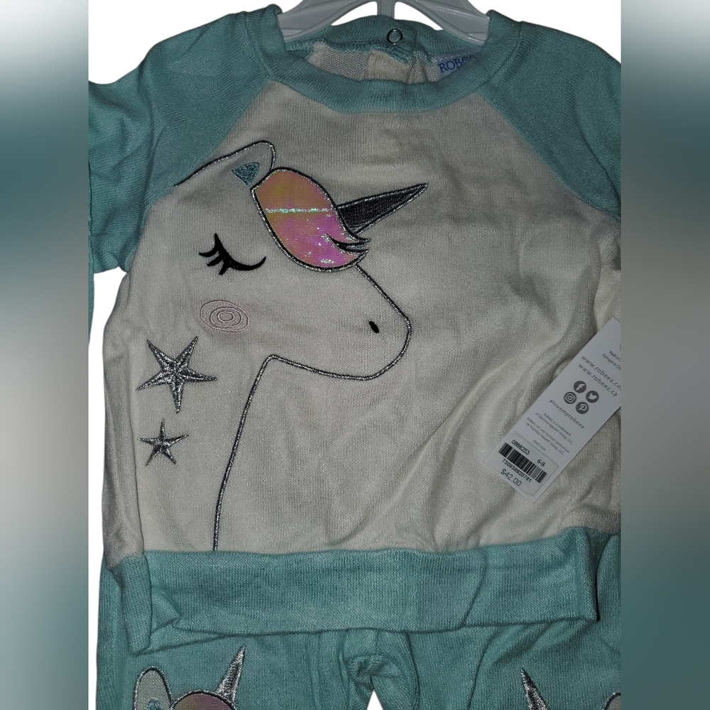Robeez Luxe Graphic Unicorn Lounge 2 Piece Set Mint and White NWT Size: 6-9m - Picture 3 of 10